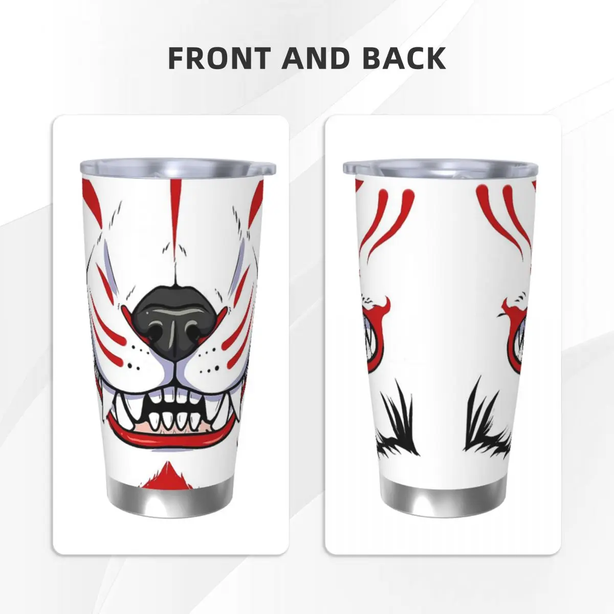 Oni Demon Kitsune Grin Tumbler вакуумная Изолированная лиса Aunumart японская Термокружка колба