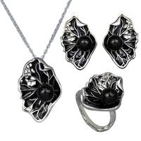 ajojewel hollow black lotus leaf jewelry sets vintage earrings cool necklace retro ring women accessories