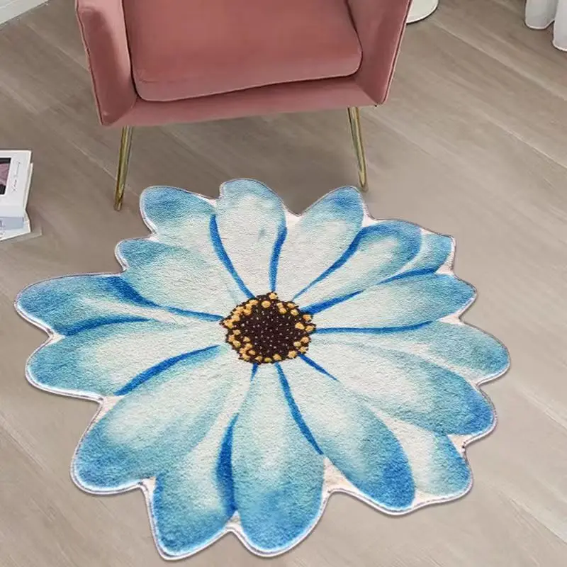 

Cartoon Round Blue Rose Carpet Floor Mat Bedroom Peony Flannel Flower Rug Anti-Slip Baby Play Mat Kids Room Decoration Mats