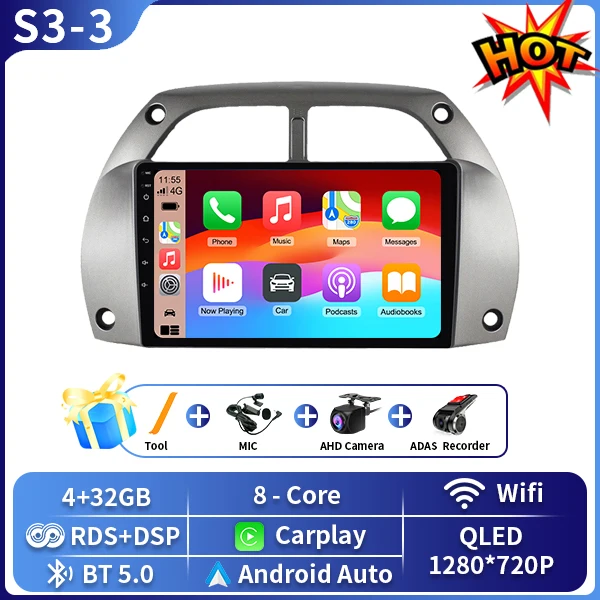 

Android 16 для Toyota RAV4 Rav 4 2001 2002 2003 2004 2005 2006 Автомобильный радиоприемник Мультимедийный плеер Беспроводная стереосистема Carplay GPS No 2 DIN