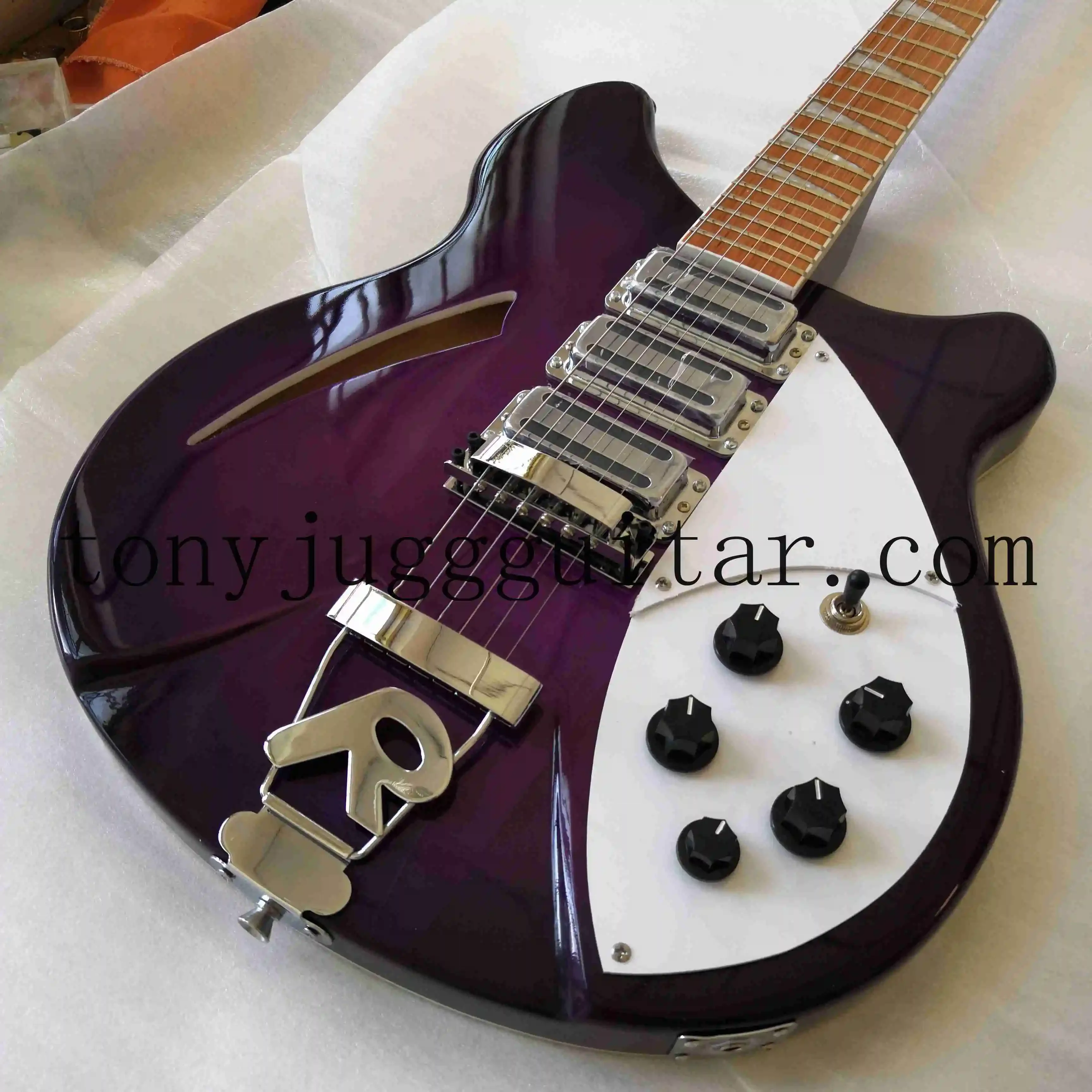 

RIC 360 6 Strings Gloss Purple Semi Hollow Body Electric Guitar Gloss Varnish Rosewood Fingerboard, 3 Toaster Pickups,5 Konbs