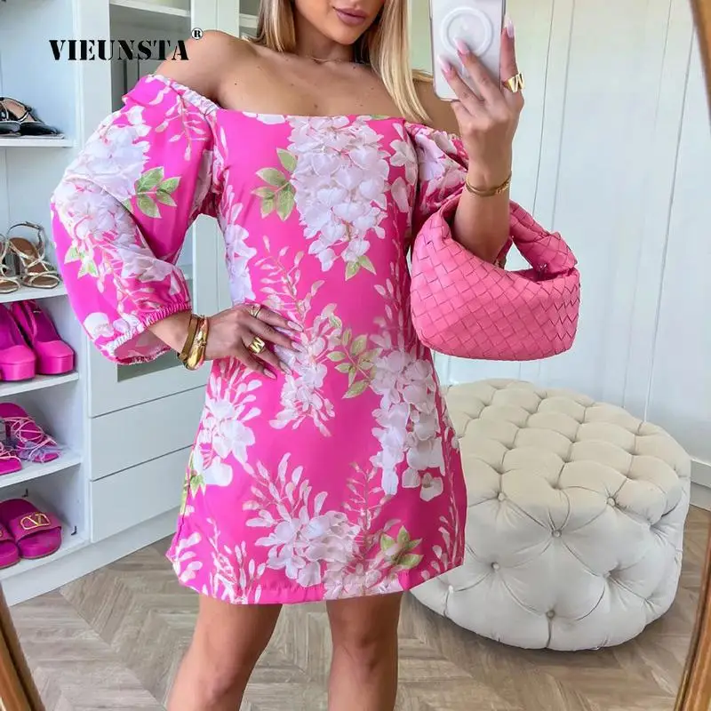 

Элегантные повседневные платья с рукавами-фонариками, женское модное пляжное платье с открытыми плечами, женское платье-трапеция с принтом, весна 2023