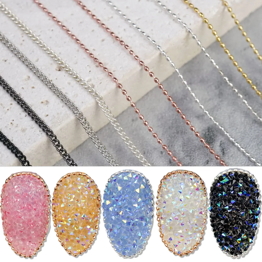 Nail Chain Rose Gold Silver Pixie Stone Beads Decorations Metal Steel Press on Nails Charms Art Jewelry Accessories Manicure