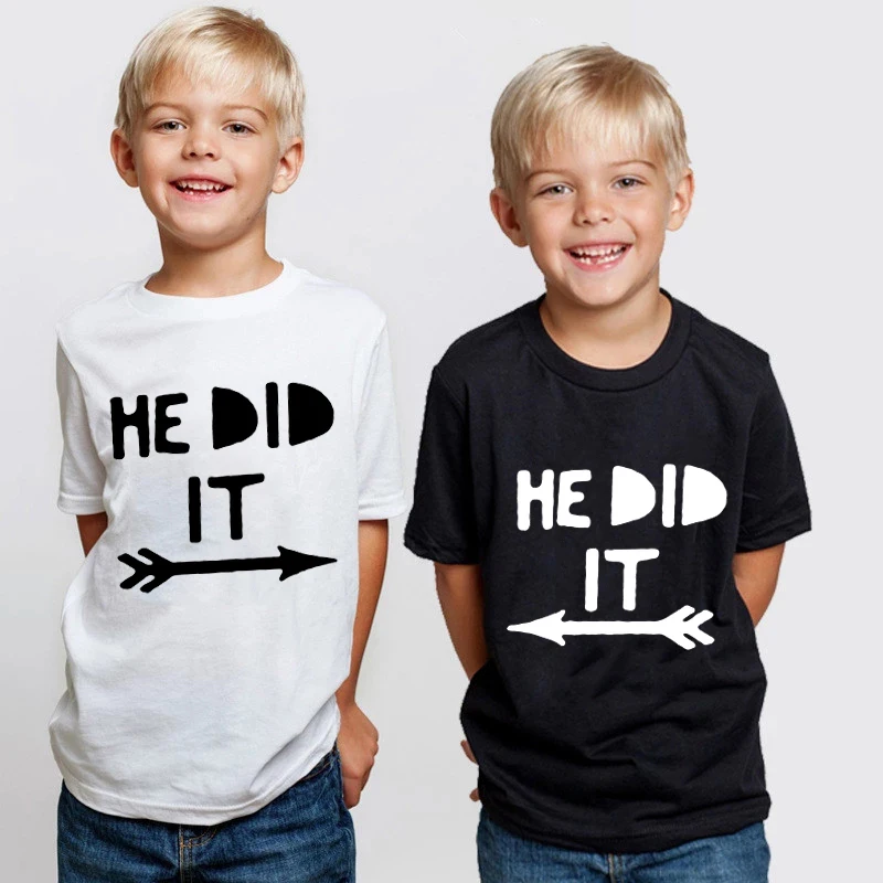 

Summer Kids Soft Tshirts He Did It Letter Print Kids Clothes Children T-Shirts Cartoon Print T Shirts Short Sleeve Summer Tops
