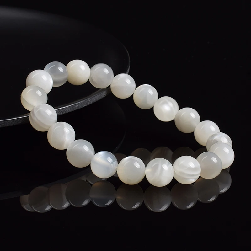 Фото Real Natural White Moonstone Bracelet Genuine Moon Stone Beads Elastic Bracelets for Women Men Premium Gift 8mm Gemstone Jewelry №2