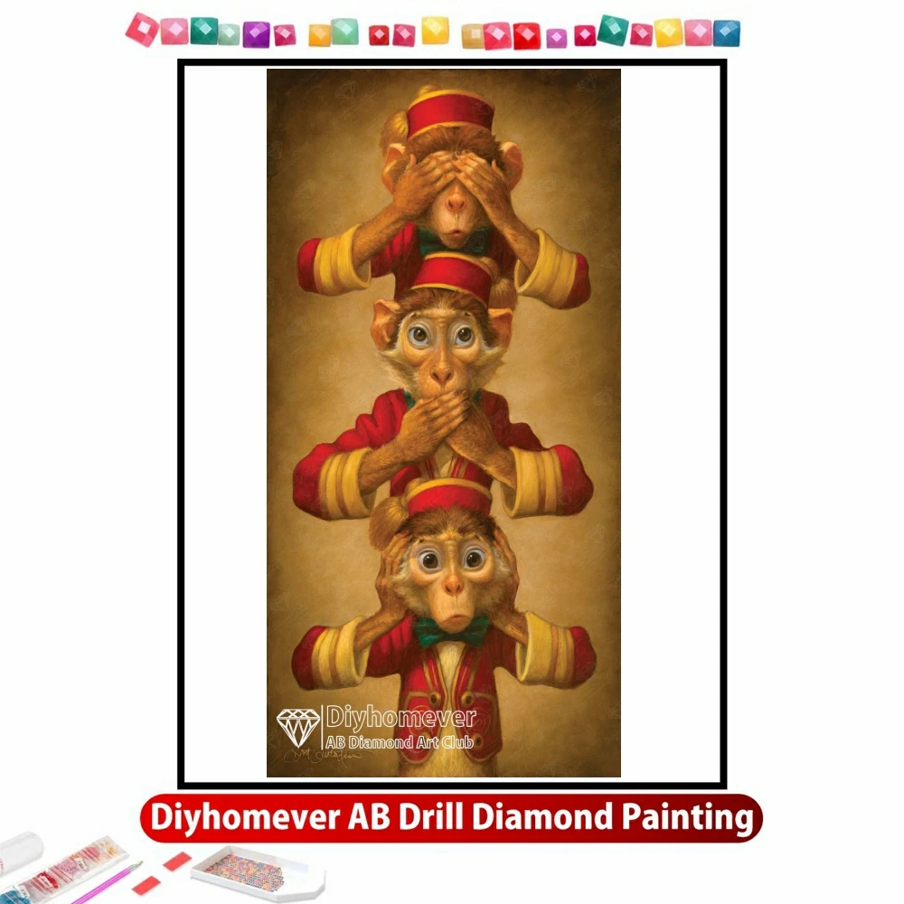 

Funny Cartoon Monkey 5D DIY AB Diamond Painting Embroidery Animal Cross Stitch Mosaic Pictures Handmade Home Decor Gift