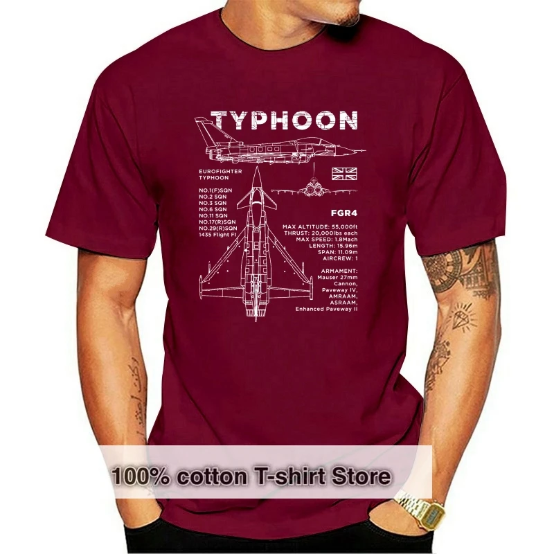 

Eurofighter Typhoon Blueprint T-Shirt - Aircraft RAF FGR4 Plane Design Mens Top