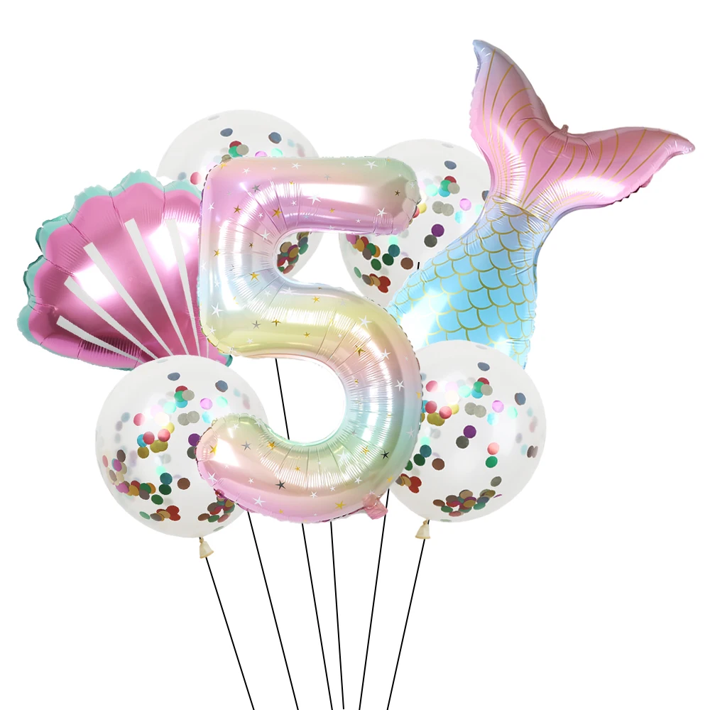 Фольгированные воздушные шары в виде хвоста русалки 7 шт. ракушки 40 дюймов
