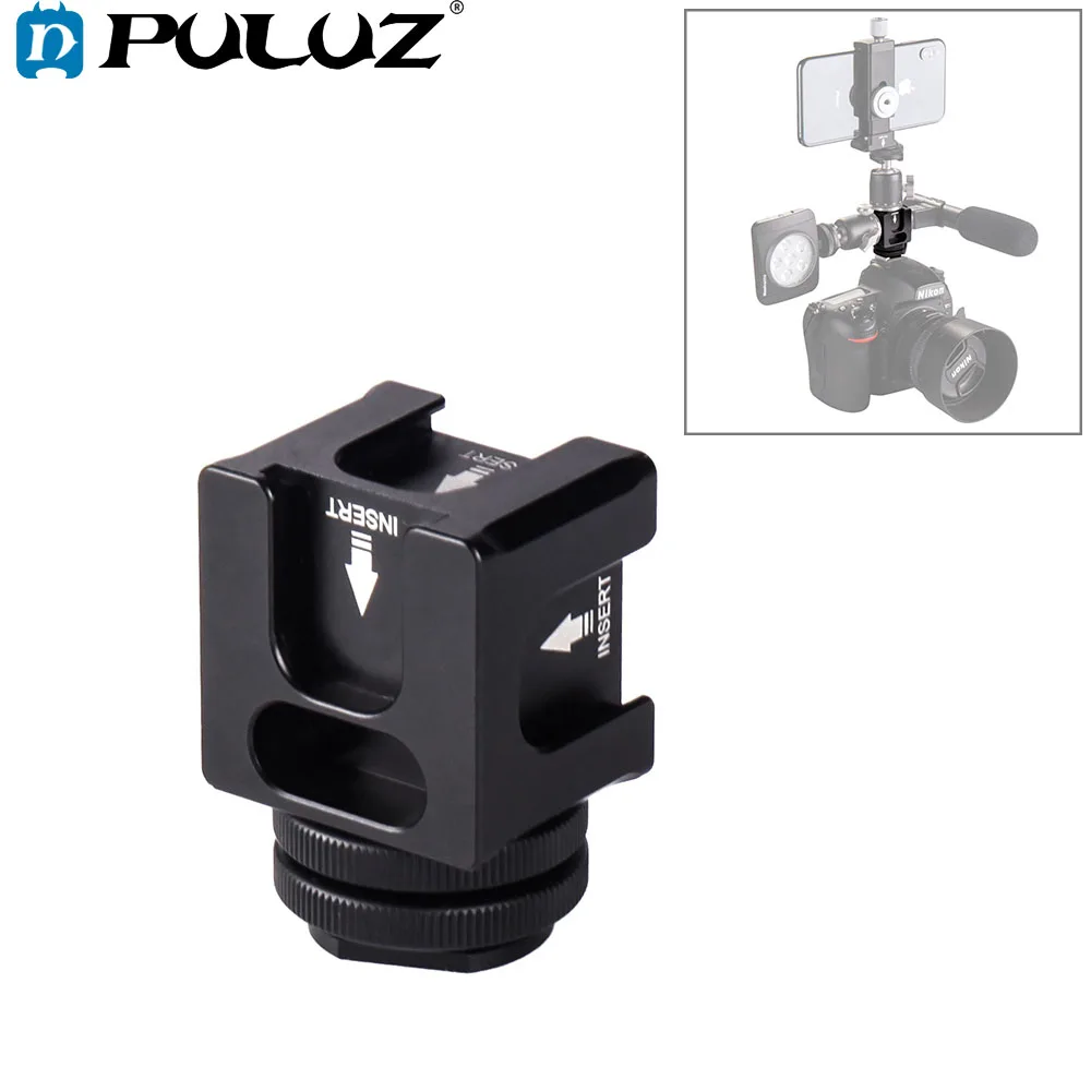 

PULUZ 4-Head Hot Shoe Mount Adapter Microphone Flash Light Connector Aluminum Alloy Holder Bracket 1/4 inch mount for smartphone