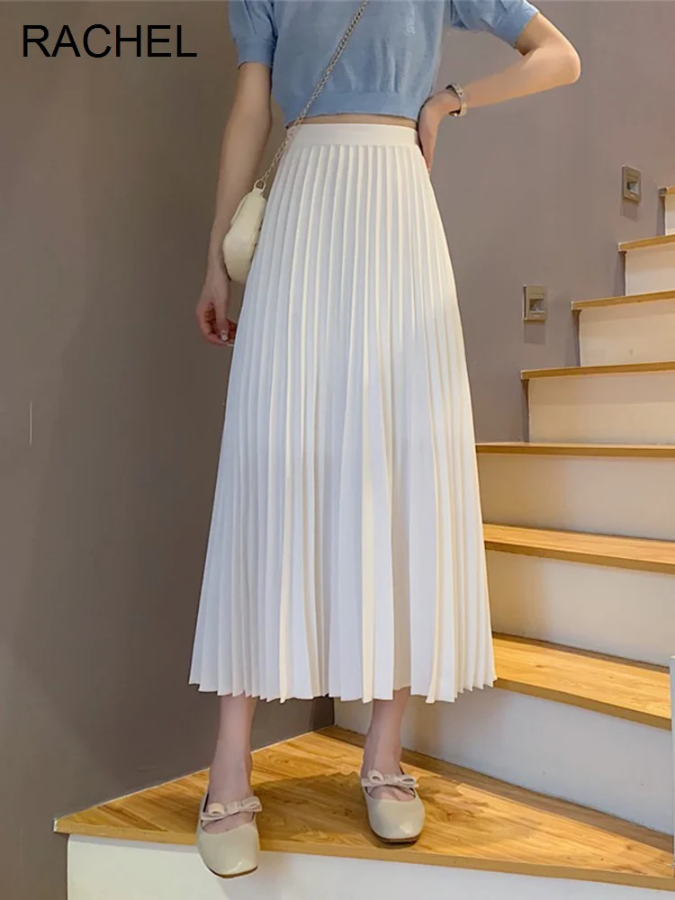 

Демисезонная дизайнерская длинная юбка с высокой талией, белая плиссированная юбка, Ранняя осень, средней длины, трапециевидная юбка, Rac