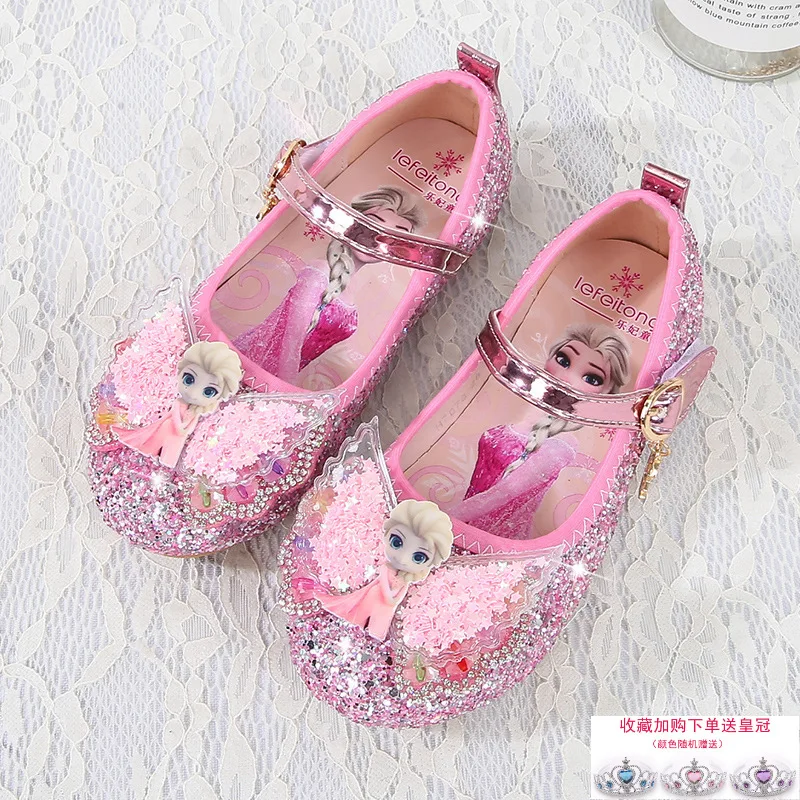 

Disney girls leather shoes soft sole baby single princess casual shoes fashion round head performance dance non-slip frozen