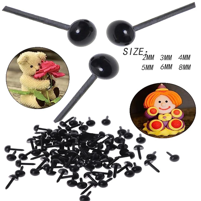 

100pcs2/3/4/5/6/8mm Black Plastic Eye needle eye crochet wool doll bag DIY hand sewing buckle animal toy accessories needle type