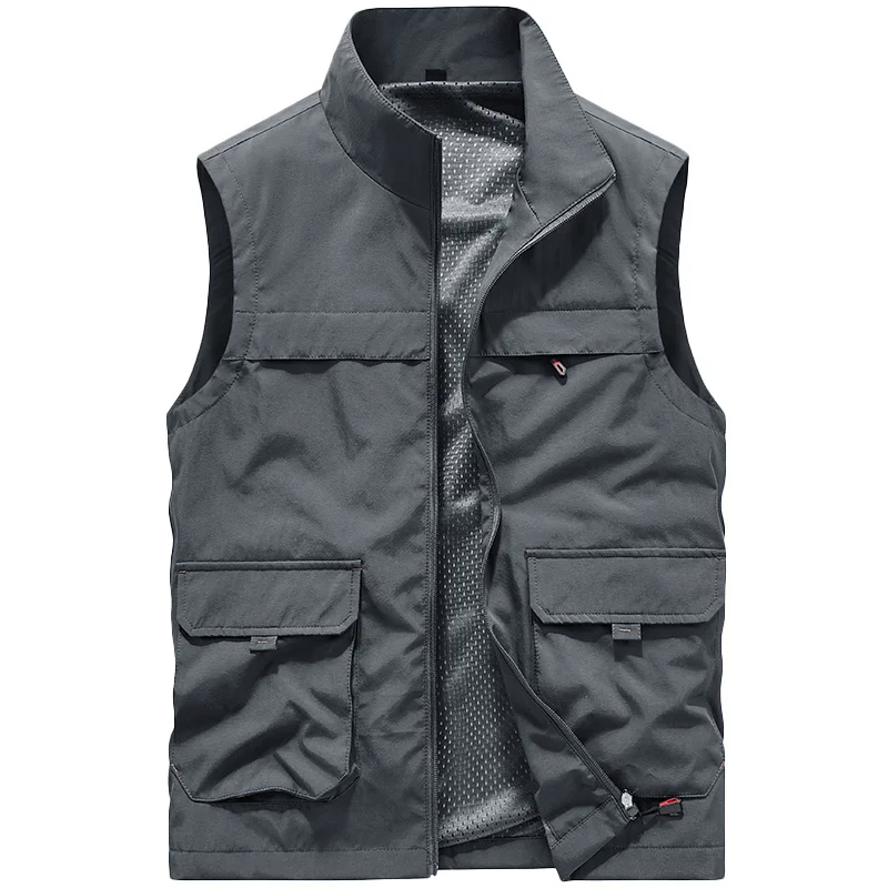 Summer Vest Men Outdoors Gilets Photography Camping Coat Men's Vests Man Male Outerwear Tool Luxury Sleeveless Work Zip Jacket images - 6