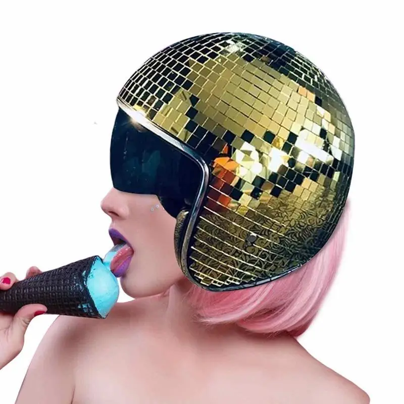 

Mirror Ball Hat Disco With Retractable Sunshade Unique Glitter Mirror Glass Disco Ball Costume Headgear For Bar DJ Club Party