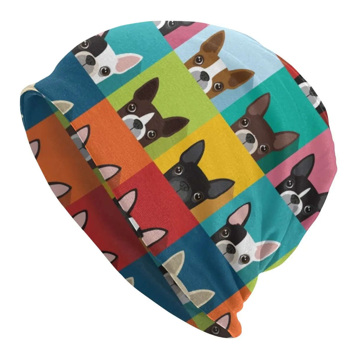 

Boston Terrier Pop Art Pattern Bonnet Femme Hippie Knitting Skullies Beanies Caps Winter Cartoon Dog Pattern Slouchy Beanie Hat