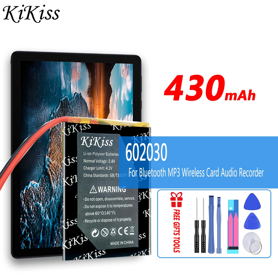 

Аккумулятор KiKiss большой емкости, 602030 (2 линии), 430 мАч, для беспроводных Bluetooth MP3 диктофонов