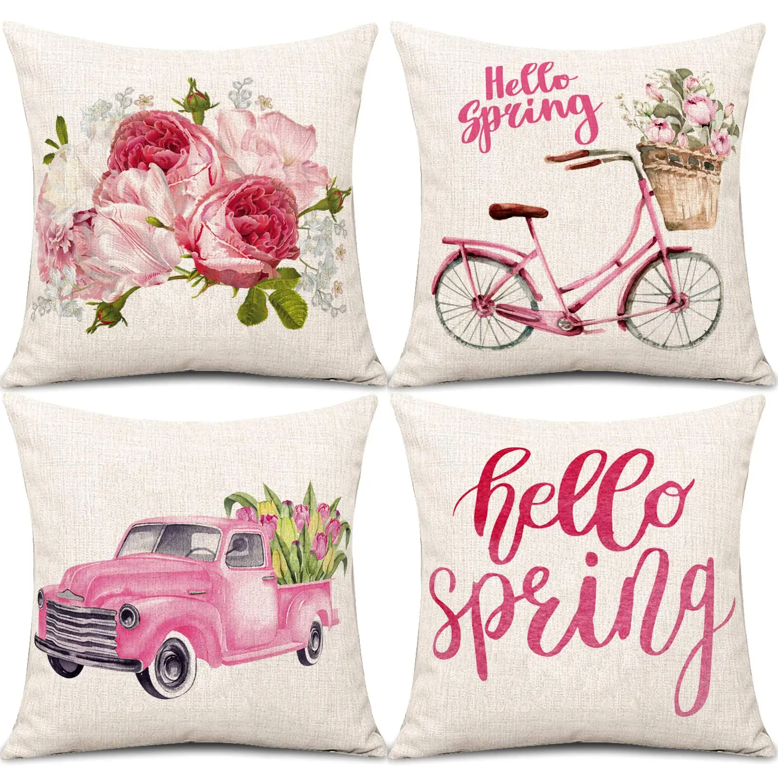

Valentine's Day pink printed linen pillowcase sofa cushion cover home decoration can be customized for you 40x40 50x50 60x60