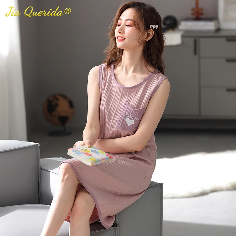 Plus Size Cotton Lingere Women Nightgown Sleeveless Sleep Shirts Summer Night Dress Heart Embrodered Camisoles 4xl 5xl Camisolas