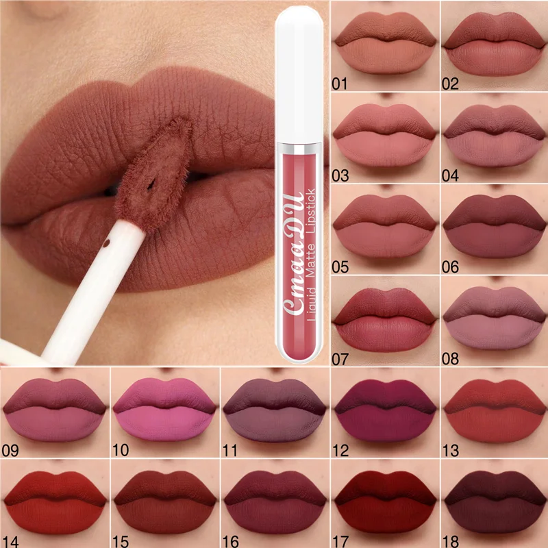 

18 Colors Matte Lip Gloss Waterproof Long Lasting NudeVelvet Liquid Lipsticks Non Sticky Cup Sexy Red Lip Tint Makeup Cosmetics