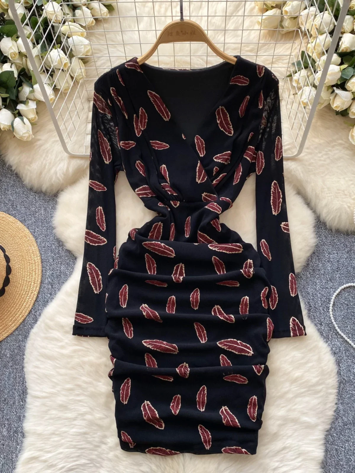 Foamlina женское повседневное облегающее осеннее платье с длинными рукавами 2024