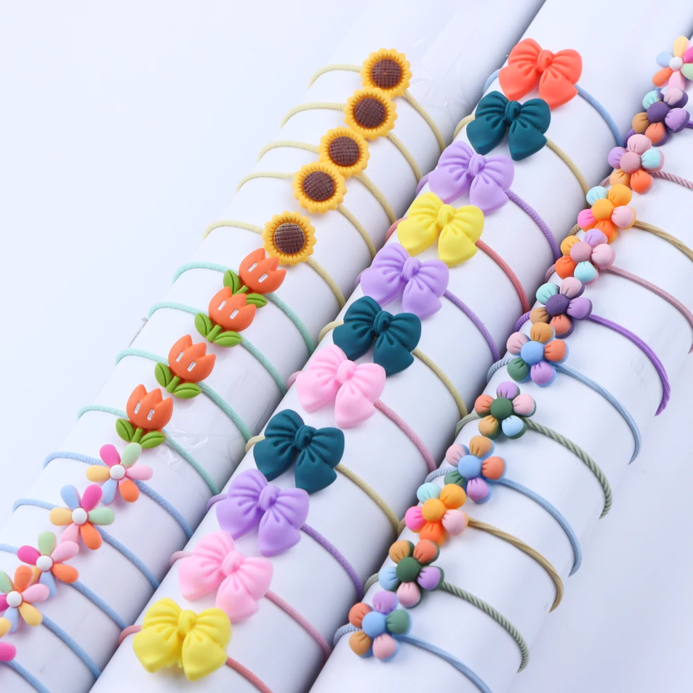 

20Pcs/Lot Fashion Bowknot Sunflower Elastic Hair Rope Girls Cute Ponytail Holder Bow Hairband Children Scrunchies Accessories