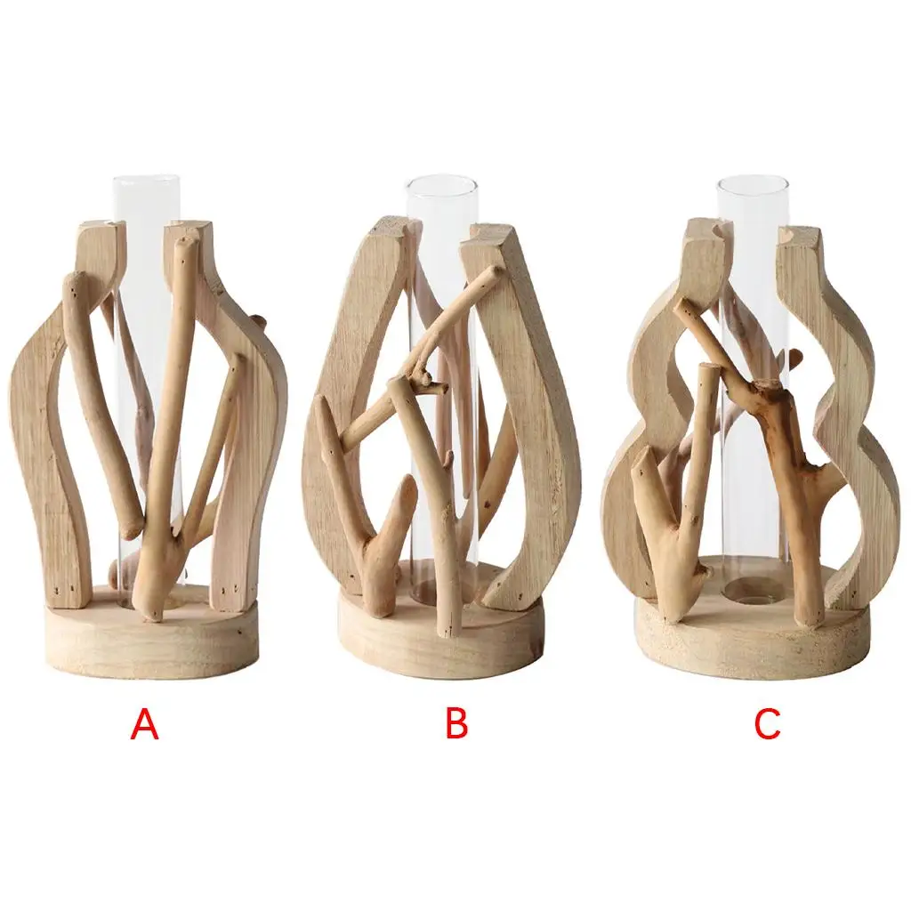 

Прозрачная ваза для гидропонных растений, креативная декоративная ваза с деревянной рамкой для украшения из стекла, стола, бонсая, Цветочна...
