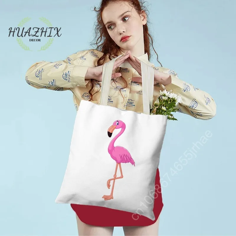 

Pink Flamingo Women's Handbags Kawaii Canvas Tote Bags for Women School Aesthetic Shopping Bag Handbag Totebag Bolsos Totes