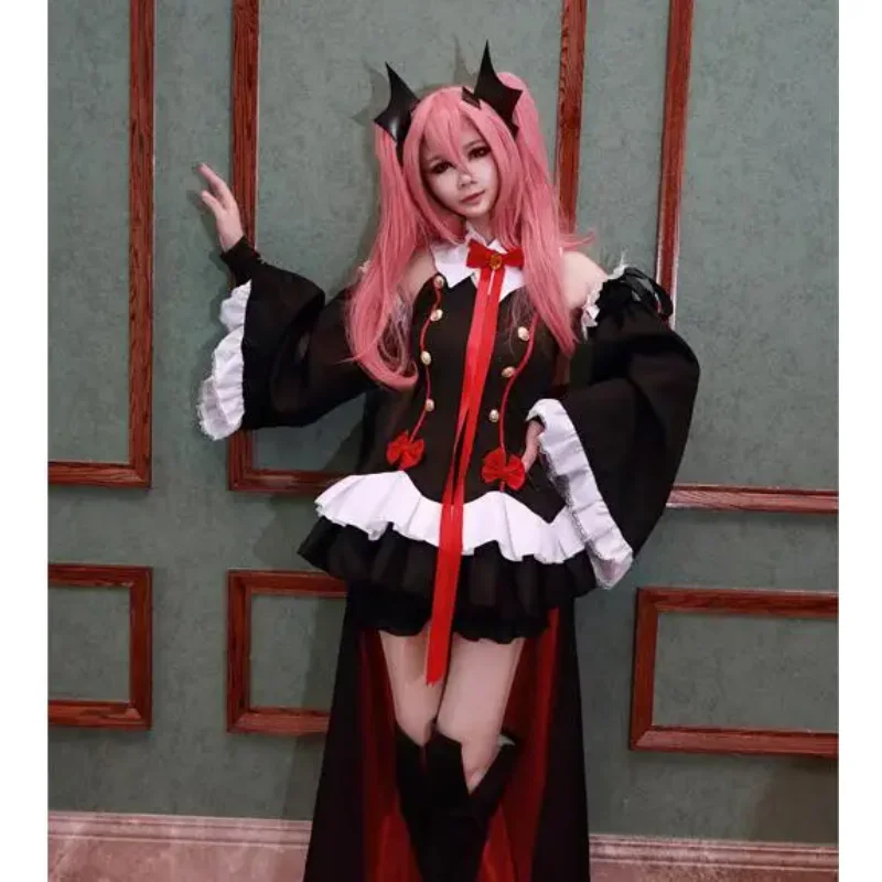 Косплей Krul Tepes Cos Костюм Женское Платье Летучая Мышь Черный Комплект Включает Уши