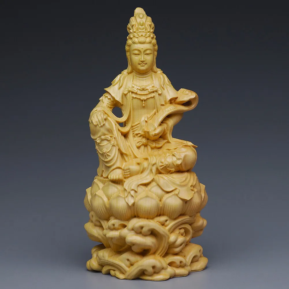 

Boxwood carvings, Ruyi free Avalokitesvara Buddha ornaments, solid wood living room home furnishing Avalokitesvara crafts