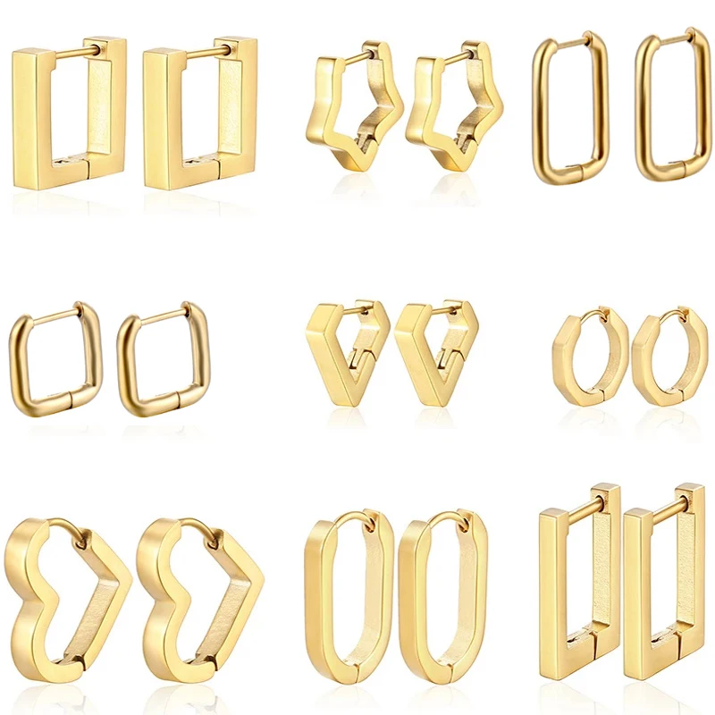 

1 Pairs Gold Round Hoop Earrings Men Women Stainless Steel Street Trend Geometric Stud Earrings Fashion Pierced Jewelry