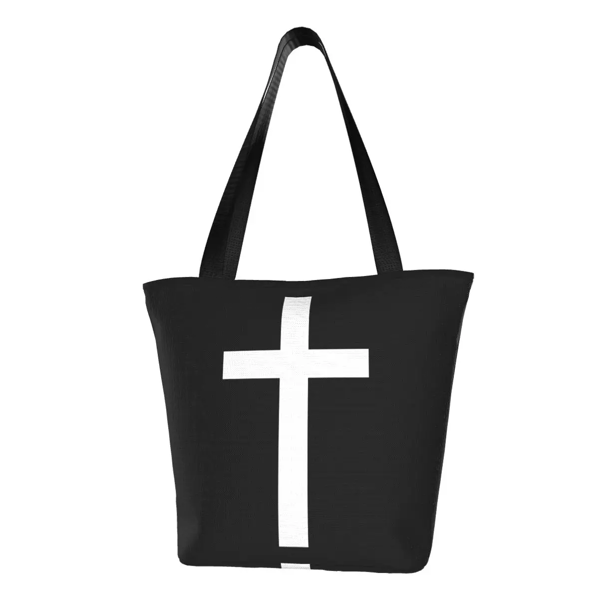 

Cute Printing Catholic Jesus Cross Tote Shopping Bags Recycling Canvas Shoulder Shopper Religion Christian Handbag
