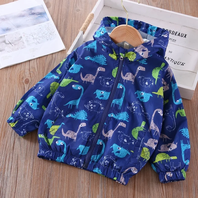 

Boy's Jacket Fashion Long Sleeve Coat 2022 Spring New Children's Clothes 2-6 Years Old Little Boy Cartoon Dinosaur Apparel