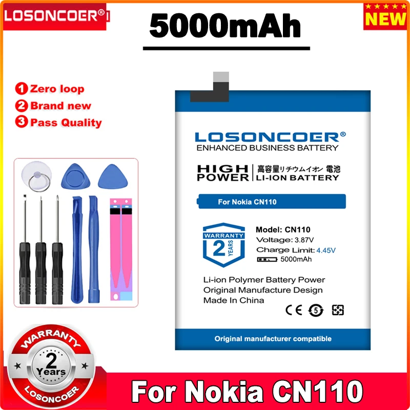 LOSONCOER 5000mAh CN110 Mobile Phone Battery For Nokia 1ICP5/65/78 X20 / X10 |