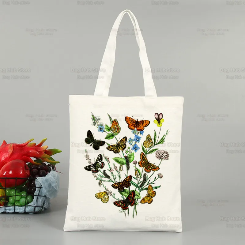 Сумка-шоппер в Корейском стиле Ulzzang Холщовая Сумка-тоут с принтом синих бабочек и