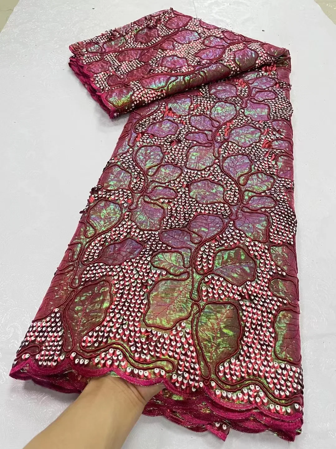 

French Tulle Net Lace with Sequins and Beads African Nigerian Embroidered Lace Fabric Lace Fabric for Sewing