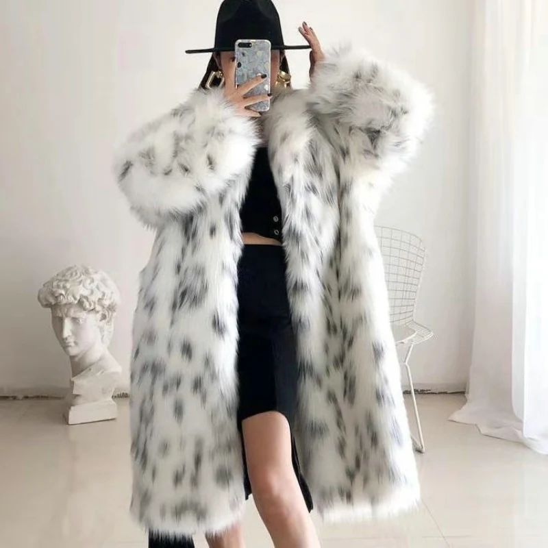 Fashion Women Winter Coats Faux Fox Fur Coat Lady Casual Snow Leopard Print Fur Jacket Female Thick Warm Plush Outerwear Clothes
