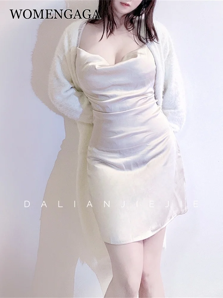 

Sexy Solid TVVOVVIN Color Satin Tank Mini Dress Women's 2022 Summer New High Waist Thin Backless Fashion Sexy Korean Female W2M