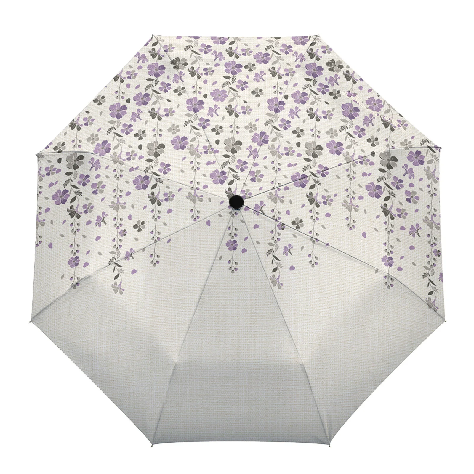 

Purple Grey Flower Cotton Linen Summer Umbrella for Travel Outdoor Male Female Rain Umbrella Fully-automatic Printed Umbrella