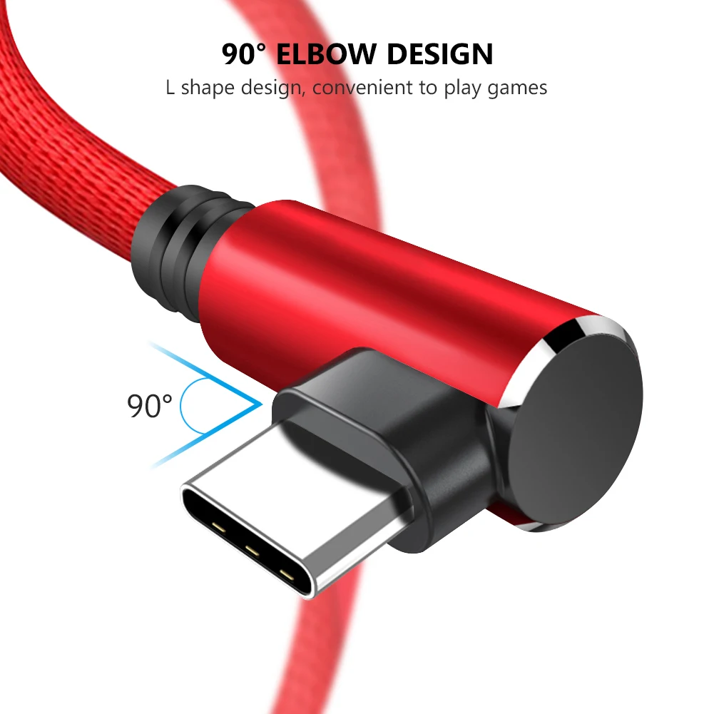 27 см 1 м 5 2 3 2A USB Type C кабель 90 градусов локоть для Samsung S20 Xiaomi Redmi Быстрая зарядка шнур