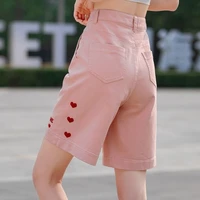 pink denim shorts womens summer 2022 new thin section loose a line wide leg womens five point pants womens trousers