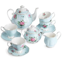 floral tea set porcelain teapot teaware 4 cups 8oz pot 38oz creamer and sugar continer gift box china for women adults