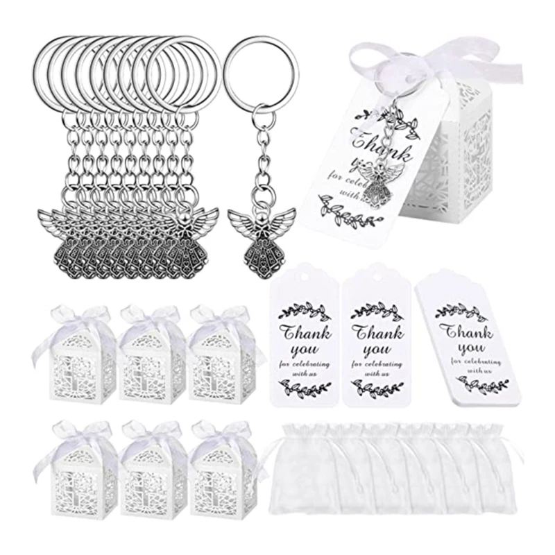 

30Pcs/24Pcs Angel Keychain Favor Boxes Wedding Birthday Party Kids Shower Baptism Communion Ceremony Alloy Pendant 57BD
