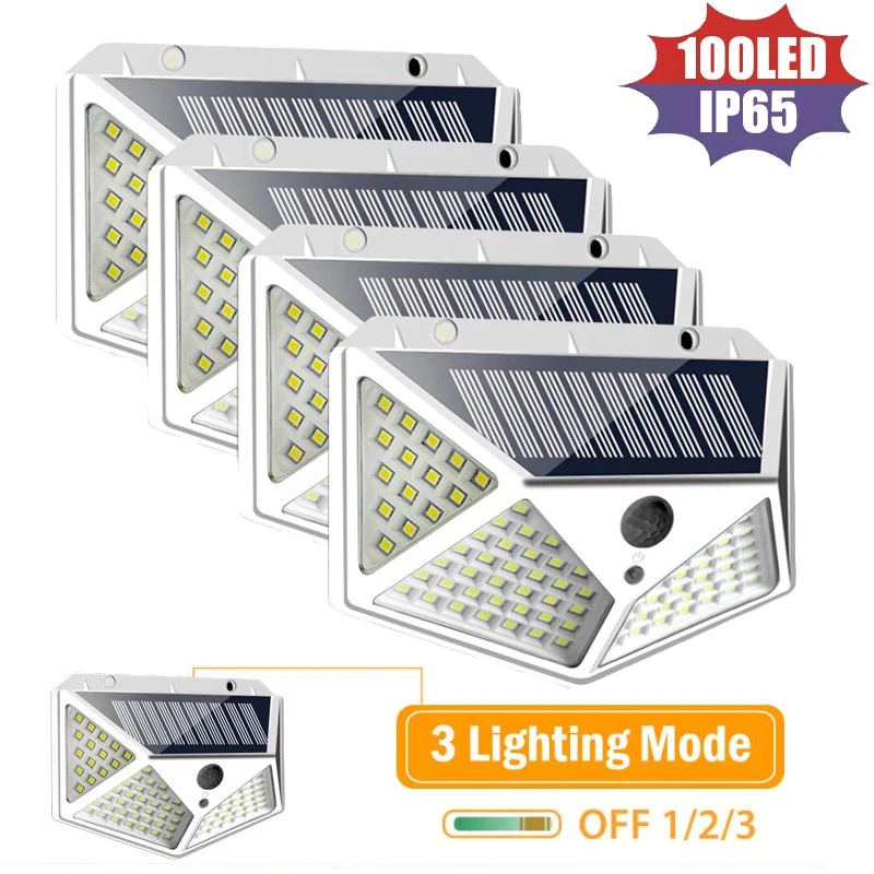 

Водонепроницаемый светодиодный светильник на солнечной батарее с датчиком движения, 100 светодиодов
