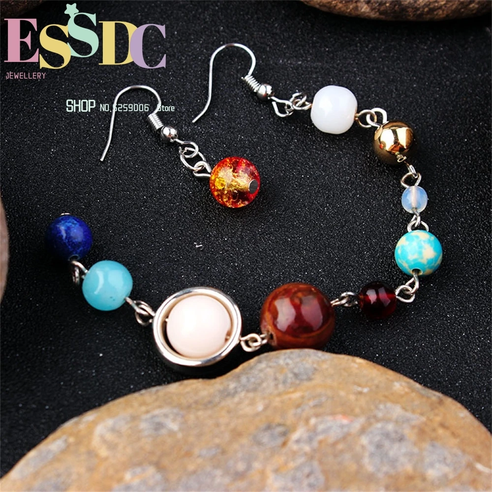 

Lovers Eight Planets Natural Stone Earring Universe Yoga Chakra Galaxy Solar System for Men or Women Jewelry Dropship