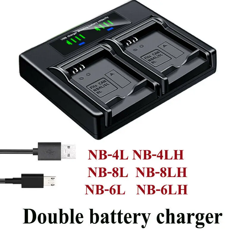 

Dual Battery Charger For Canon NB-4L ELPH 100 HS 300 HS 310 HS 330 HS VIXIA mini