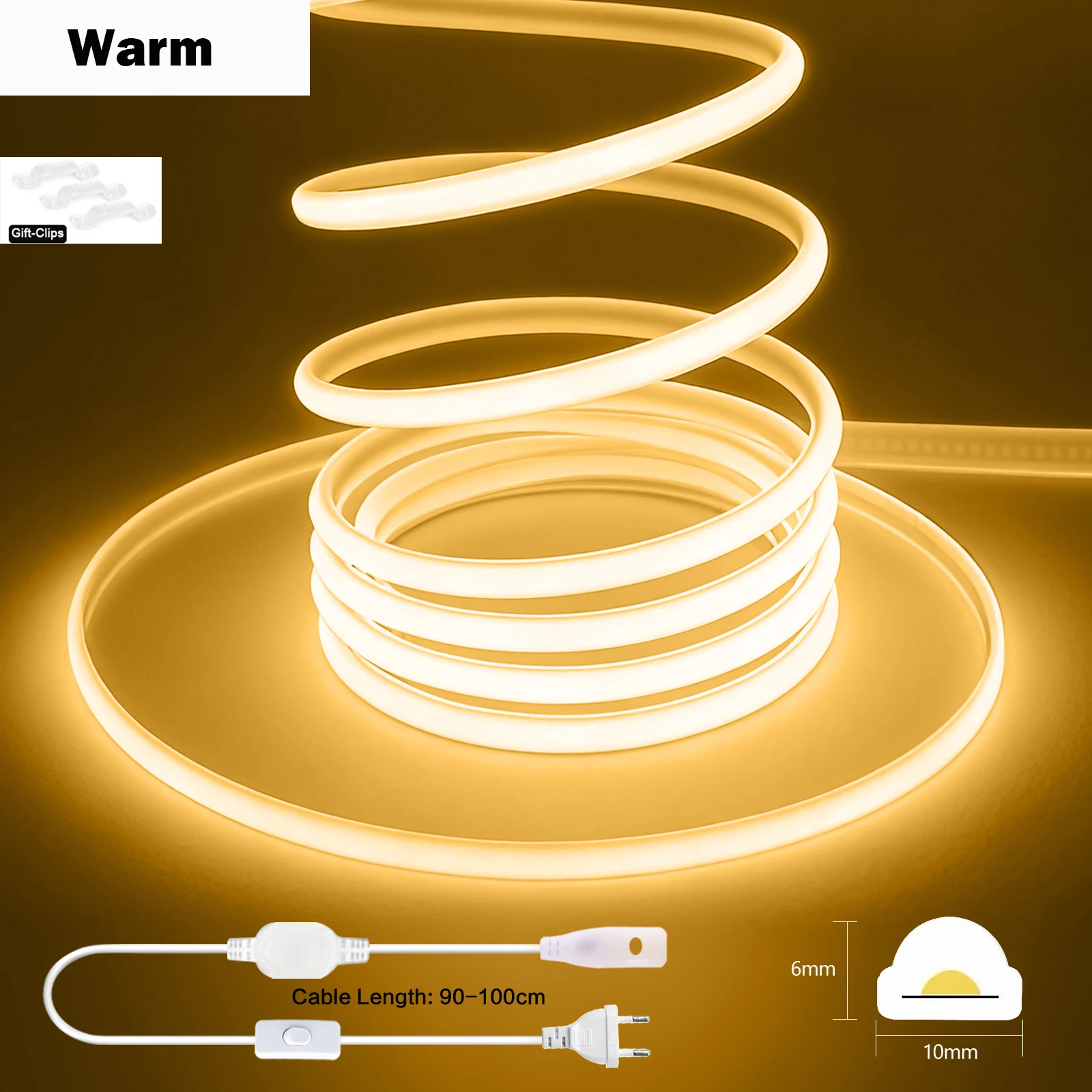 AC 220 В 230 В COB полоса водонепроницаемая с переключателем ВКЛ/ВЫКЛ 288 светодиодов/м яркая гибкая молочная неоновая полоса 10 цветов домашний декор 1-40 м