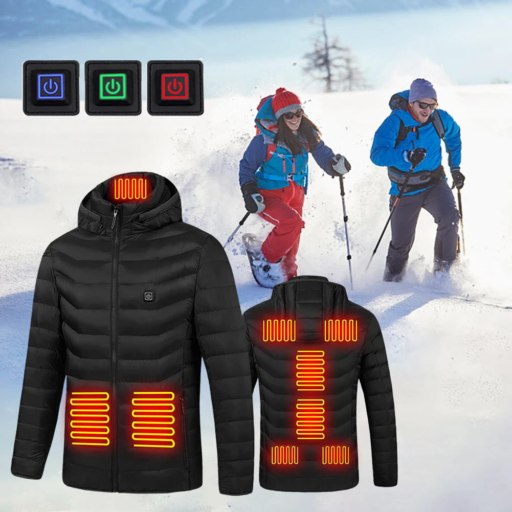 

9 Heated Areas Electric Heating Jackets Wind-Proof USB Charging Hooded Heating Jackets Fast Heating Washable for Outdoor Sports