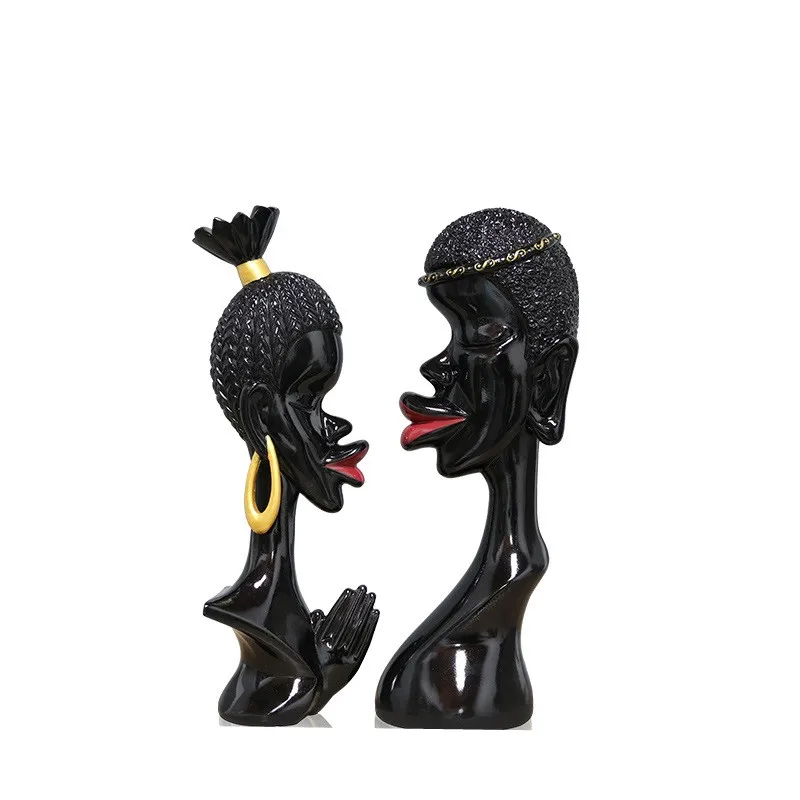 

Abstract African Man Woman Statue Black African Couple Lovers Statue Resin Crafts European Home Decorations