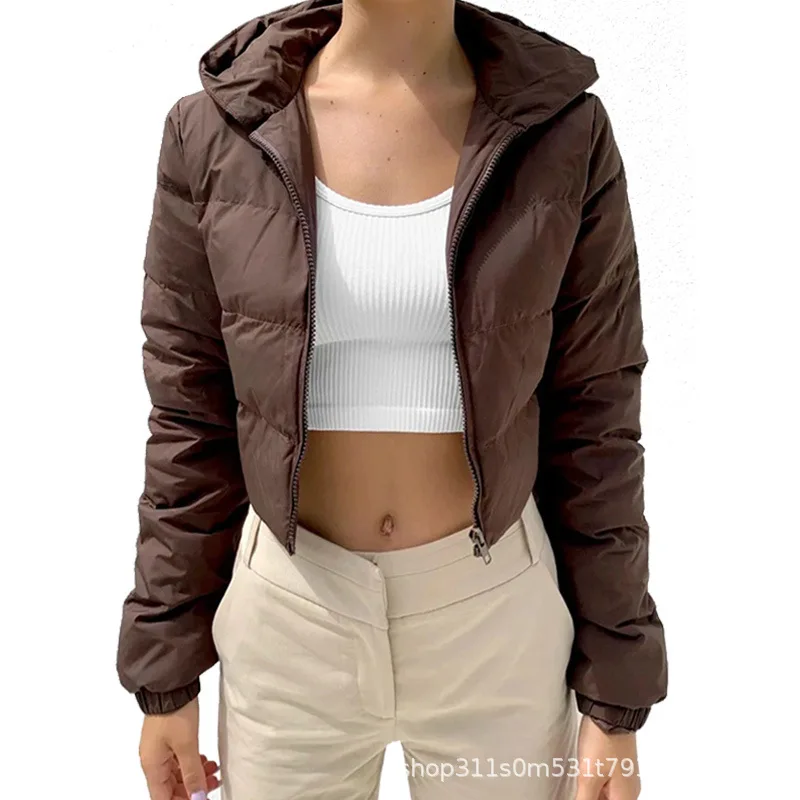 

Y2K Hooded Short Cotton Coat Solid Color Hand Stuffed Cotton Winter Women's Retro Casual Jacket Jacket Small Cotton Clothes