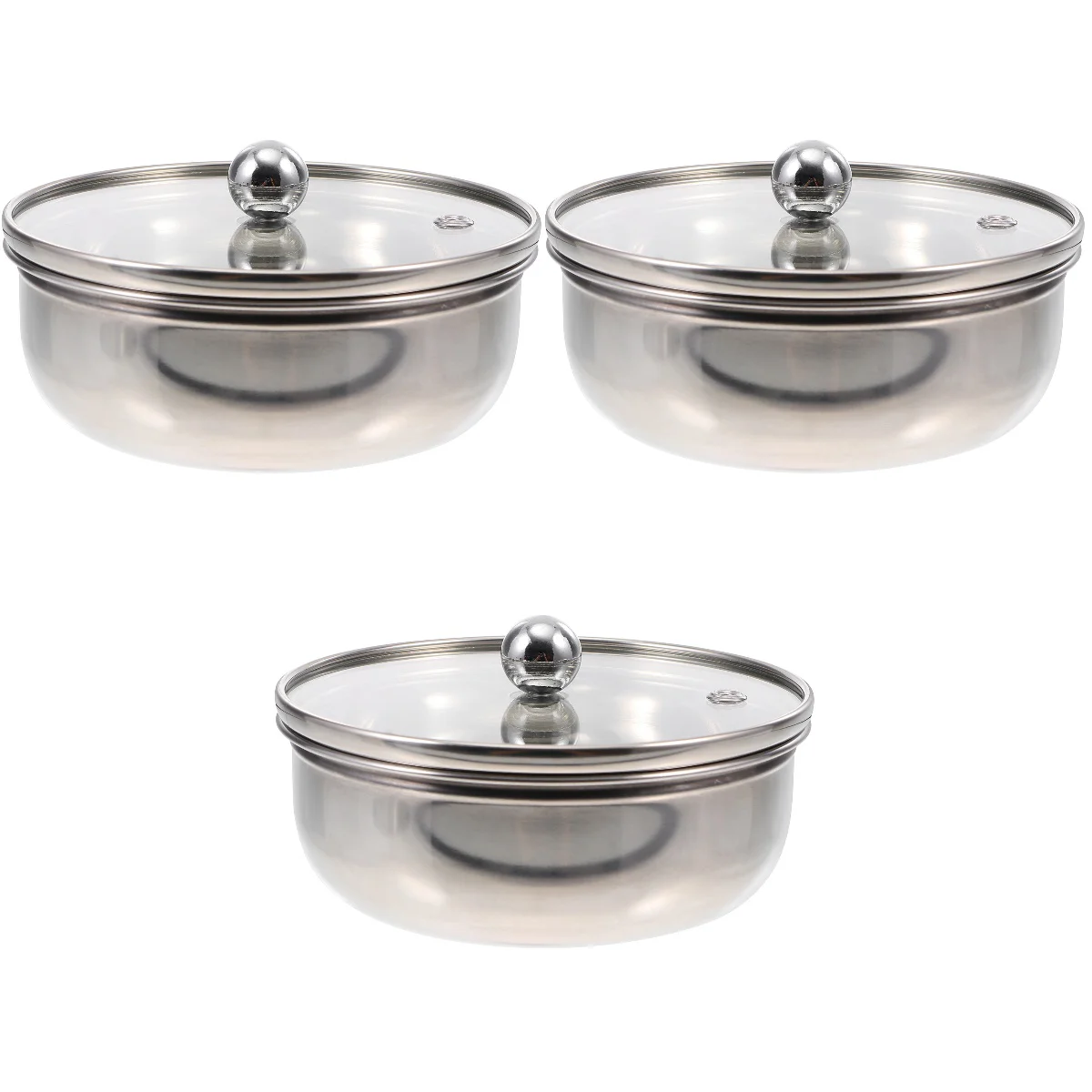

3 pcs Stainless Steel Bowl Soup Bowl with Cover Steamed Rice Egg Bowl Stew Bowl